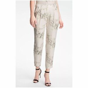 Theory Silk Floral Ivory Relaxed Chino Tapered Pleat Pants